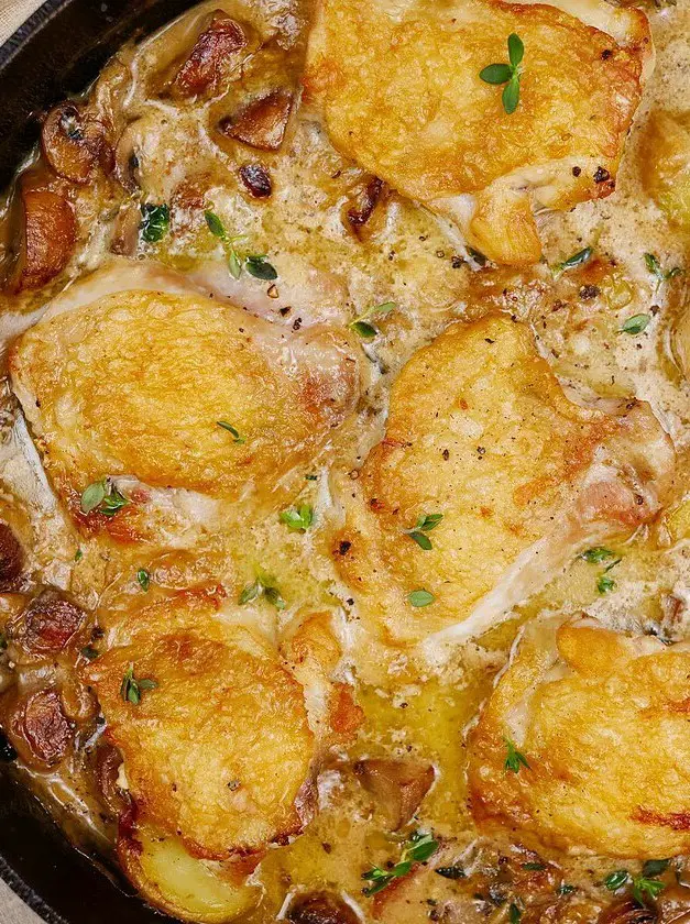 Chicken Thighs with Mushroom and Potato Casserole