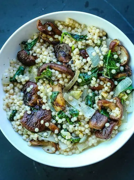 Creamy Israeli Couscous with Mushrooms and Kale