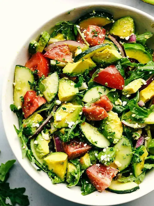 Avocado, Tomato and Cucumber Arugula Salad