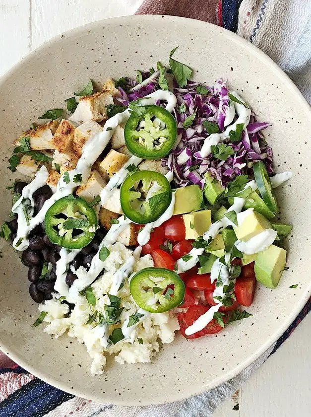 Chicken Rice Bowl with Creamy Cilantro Lime Dressing