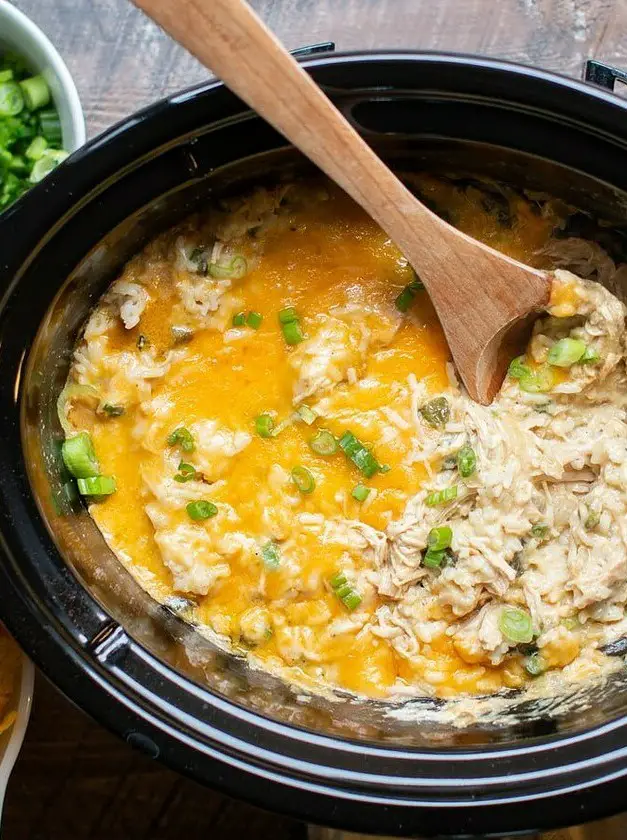 Slow Cooker Green Chile Chicken and Rice Casserole