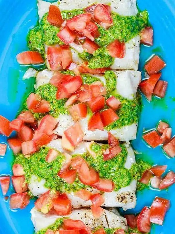 Baked Cod with Pistachio Cilantro Pesto