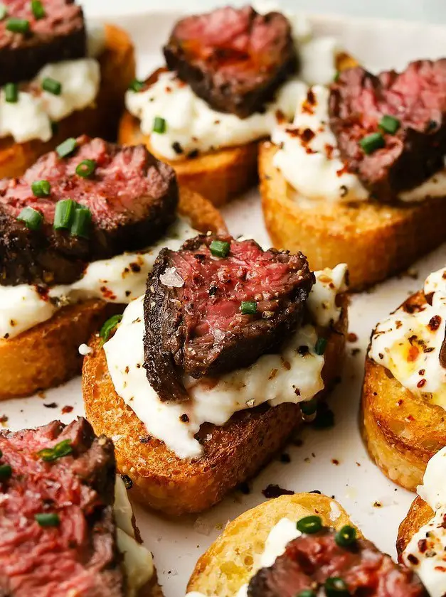 Burrata and Steak Crostini