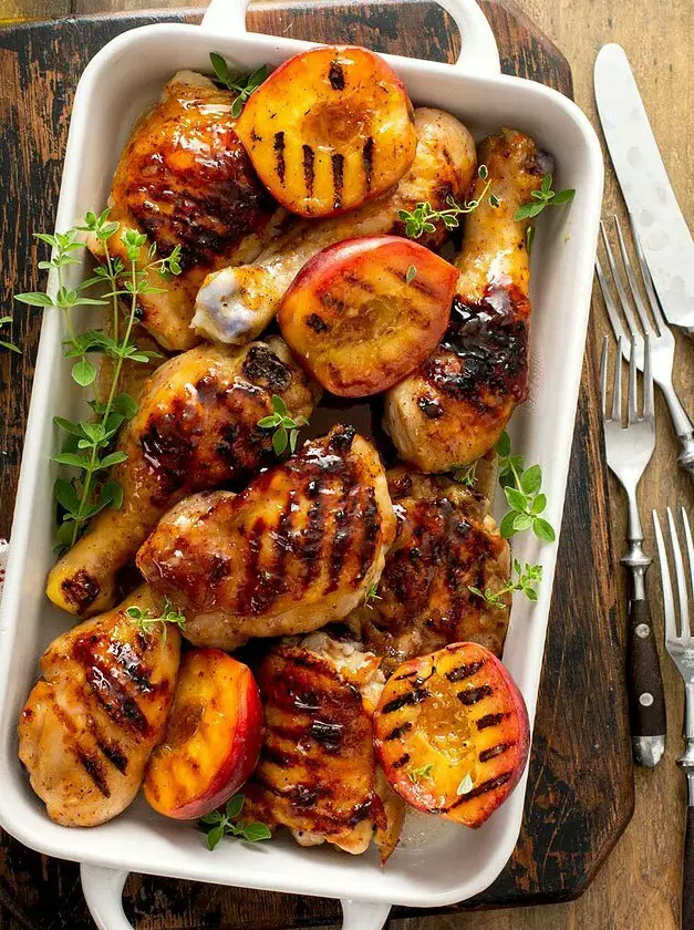 Grilled Chicken with Sticky Peach Glaze