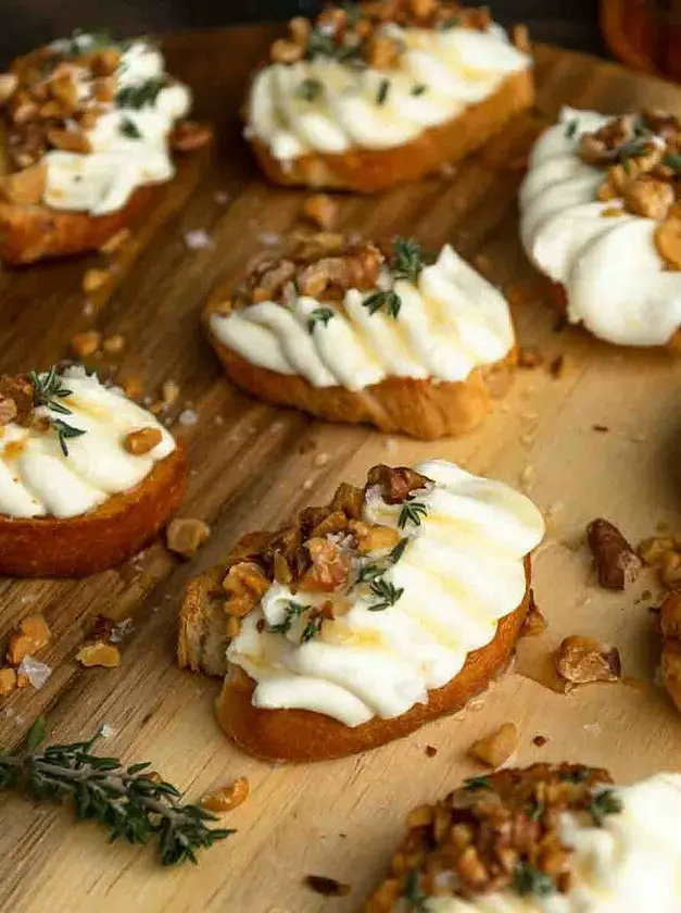 Whipped Ricotta Crostini with Walnuts & Salted Honey