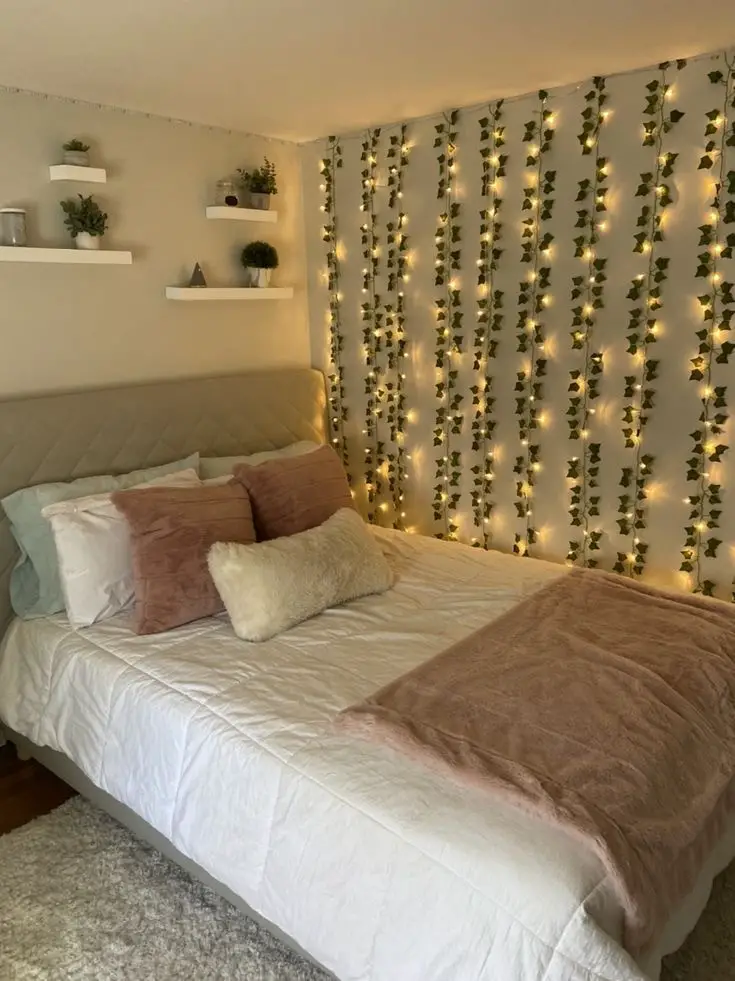 FLOATING SHELVES ABOVE BED