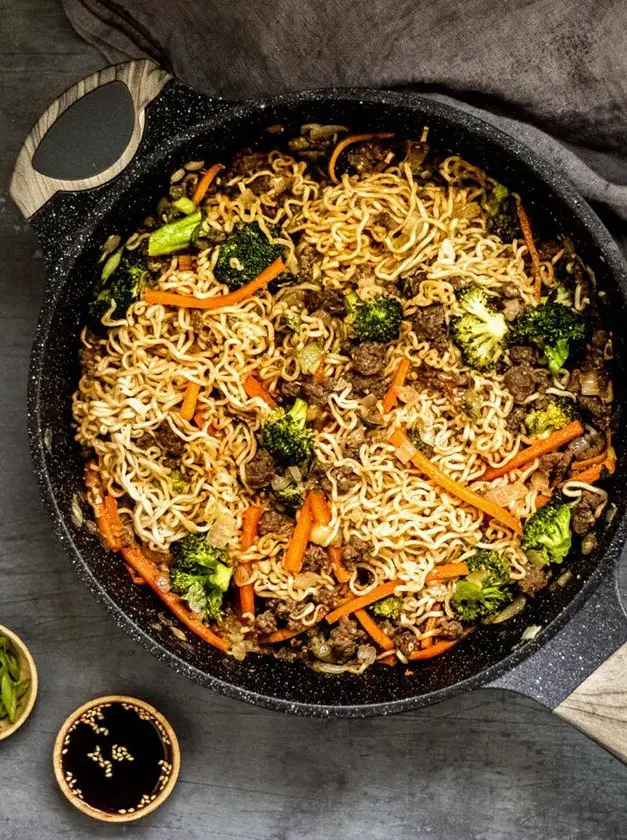 Ground Elk Ramen Stir Fry