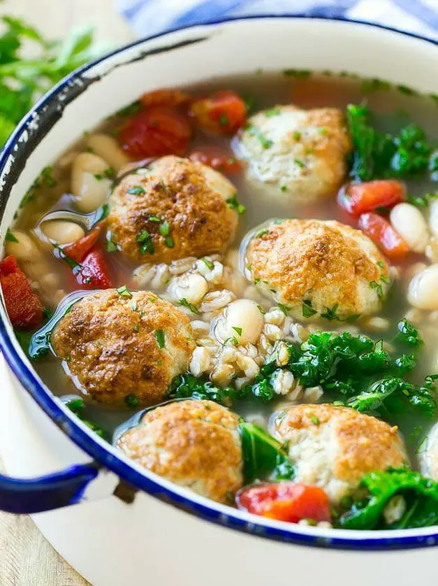 Farro Soup with Meatballs