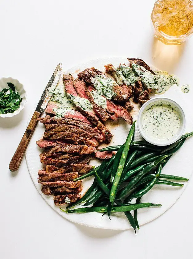 Flat Iron Steak with Creamy Peruvian Green Sauce