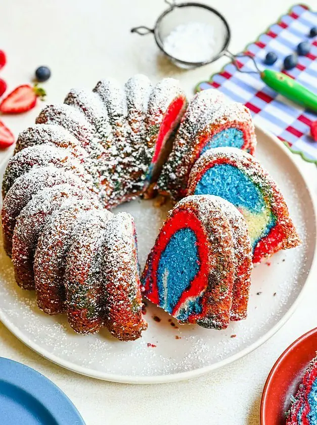 Red, White, and Blue Marble Cake