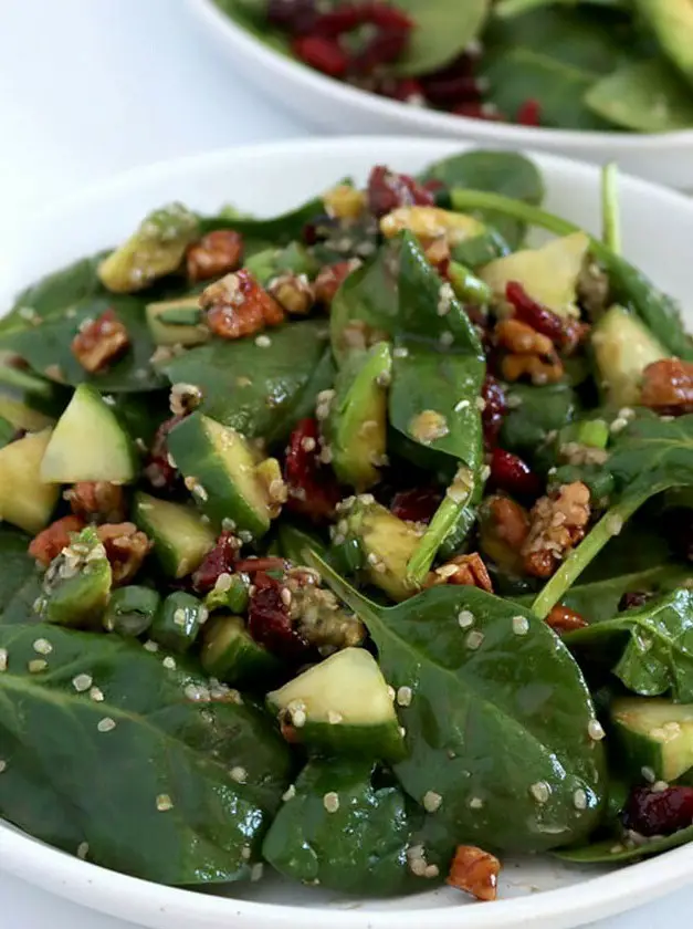 Vegan Spinach Salad with Maple Balsamic Dressing