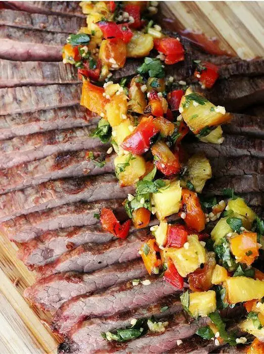 Himalayan Salted Flank Steak with Grilled Pineapple Salsa