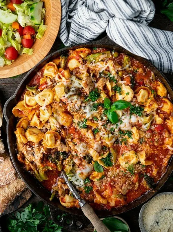 One Skillet Cheese Tortellini with Italian Chicken Sausage