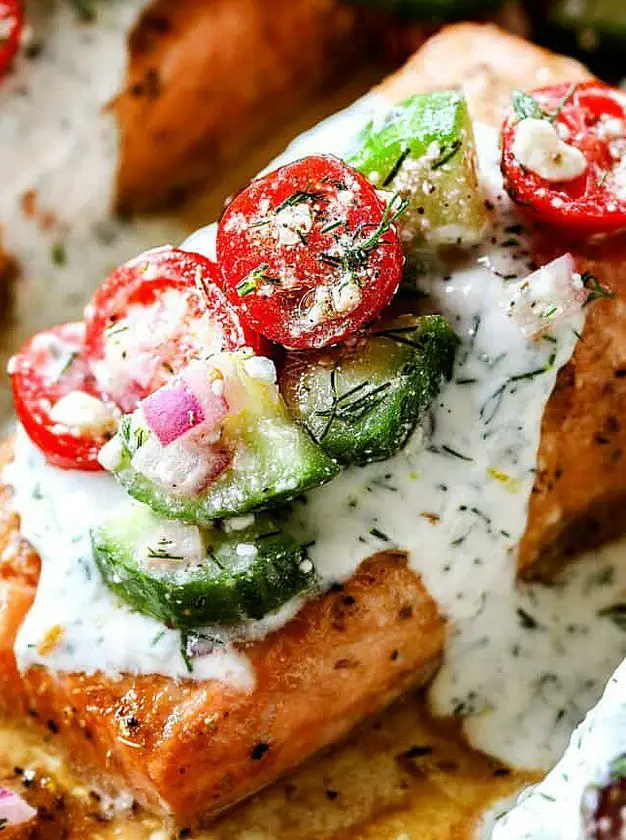 Greek Salmon with Creamy Dill Sauce