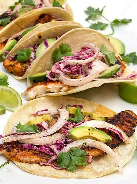 Blackened Fish Tacos with Cilantro Lime Slaw