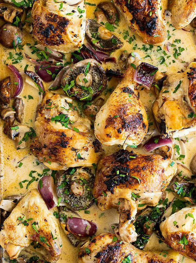 Creamy Mushroom Sheet Pan Chicken