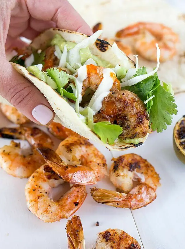 Grilled Shrimp Tacos with Avocado Crema