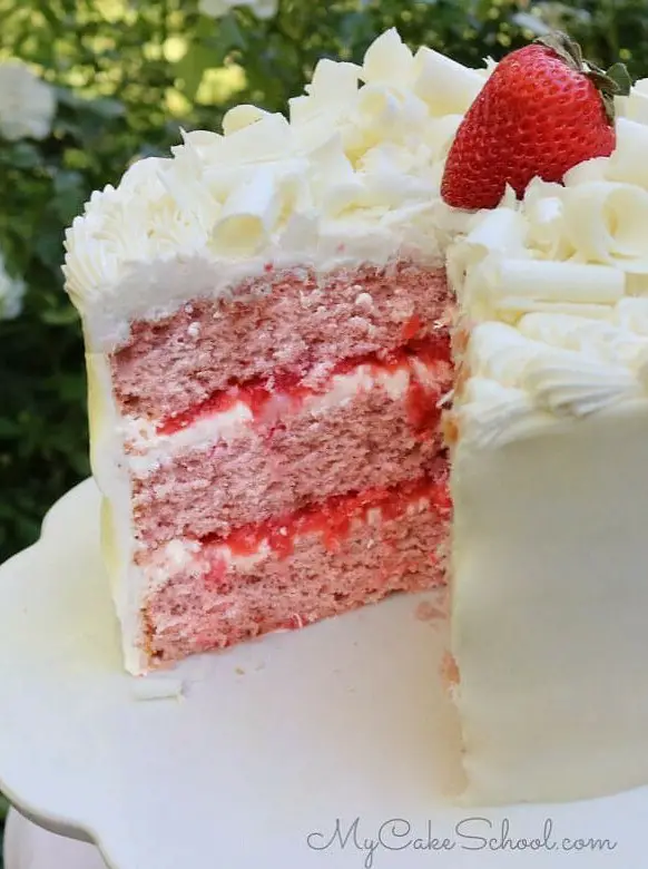 Strawberry Sour Cream Cake with White Chocolate Frosting