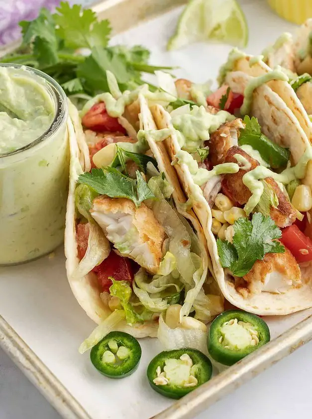 Fish Tacos with Avocado Sauce