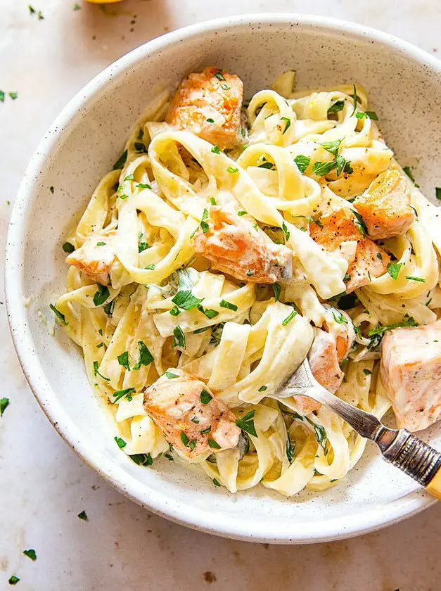 Salmon Pasta with Mixed Greens