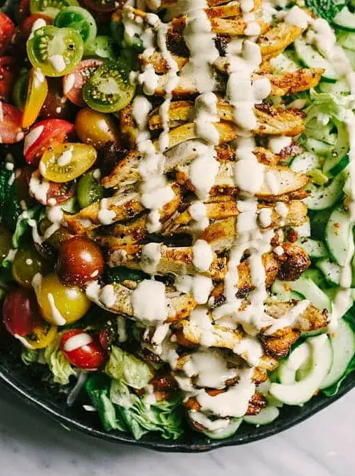 Chicken Shawarma Salad with Tahini Dressing