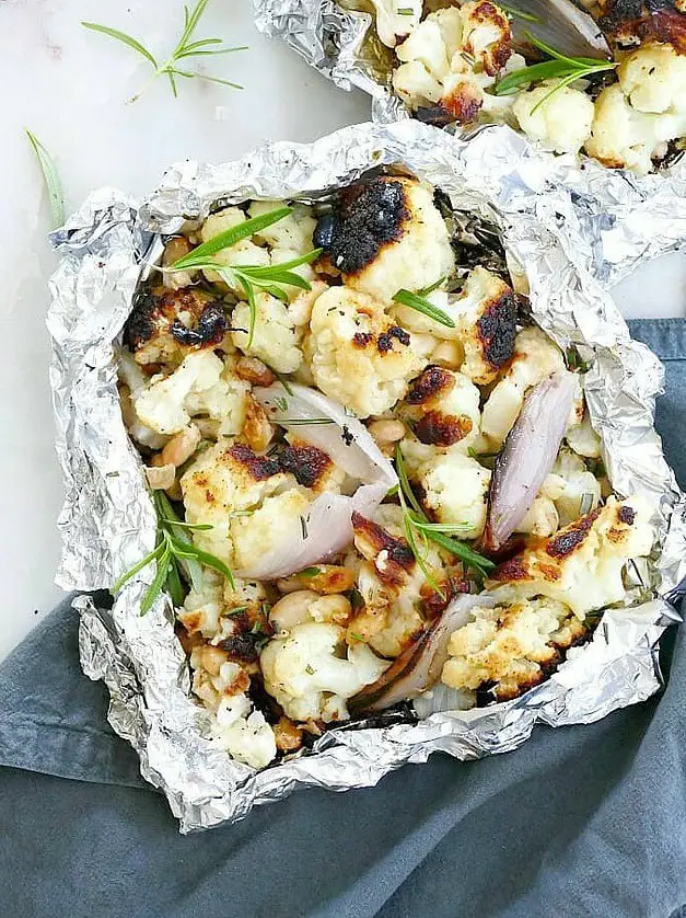 Garlic Rosemary Grilled Cauliflower Foil Packets