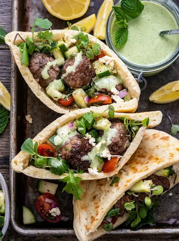 Mediterranean Meatball Stuffed Pitas