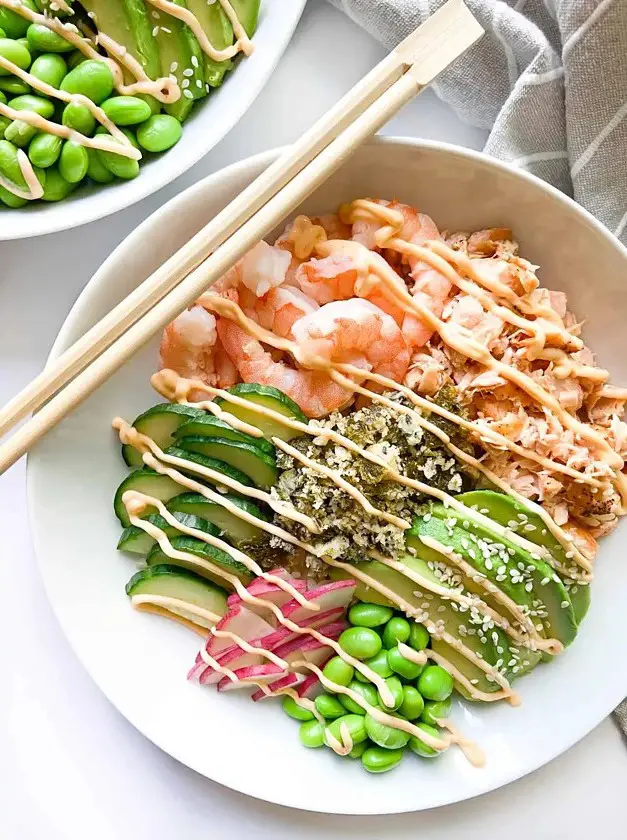 Poke Bowls with Shrimp and Salmon