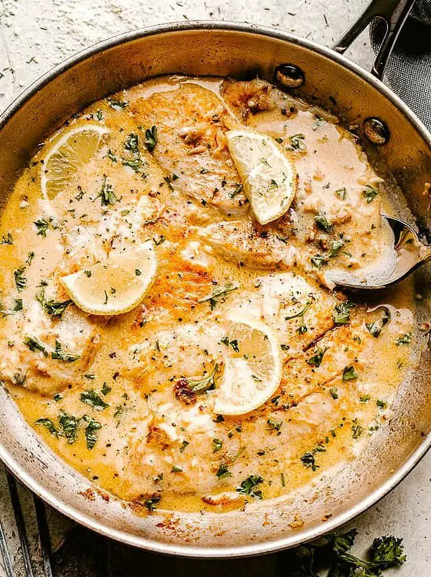 Skillet Tilapia with Creamy Lemon Sauce