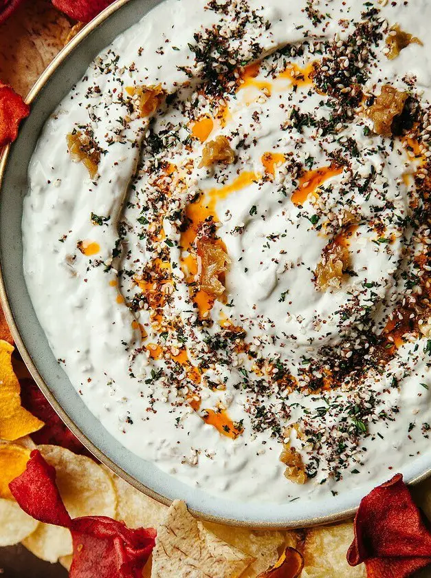 Vegan Caramelized Onion Dip with Fresh Za