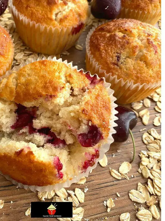 Fluffy Cherry Oatmeal Breakfast Muffins