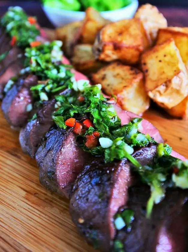 Grilled Beef Heart with a Chimichurri Sauce