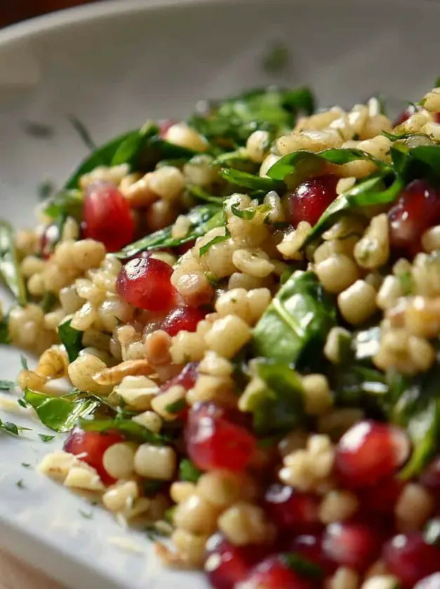 Spinach Pomegranate Salad with Fregola Sarda