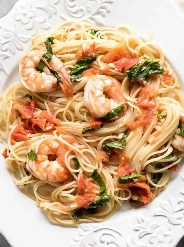 Angel Hair Pasta with Shrimp, Tomatoes and Fresh Basil