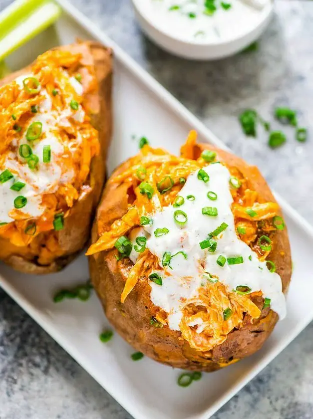 Slow Cooker Buffalo Chicken Sweet Potatoes