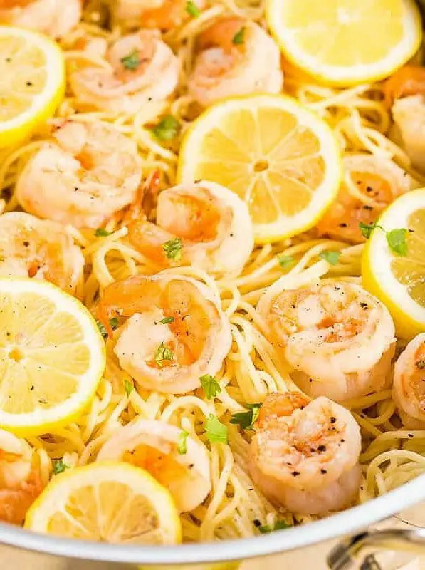 Lemon Butter Garlic Shrimp with Angel Hair Pasta