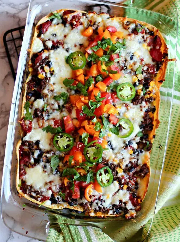 Mexican Casserole with Ground Beef and Corn Tortillas