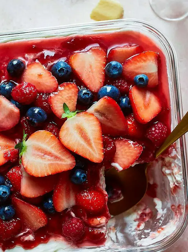 Strawberry Tiramisu with Blueberries and Raspberries