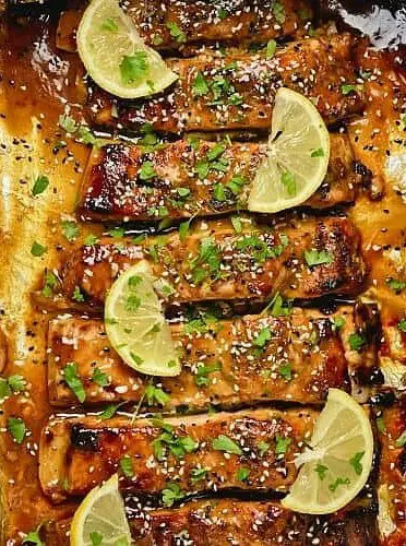 Baked Trout in Honey Mustard and Soy Sauce Glaze