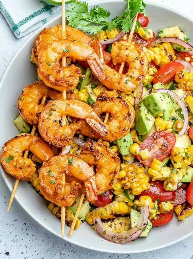 Avocado Corn Salad with Grilled Shrimp