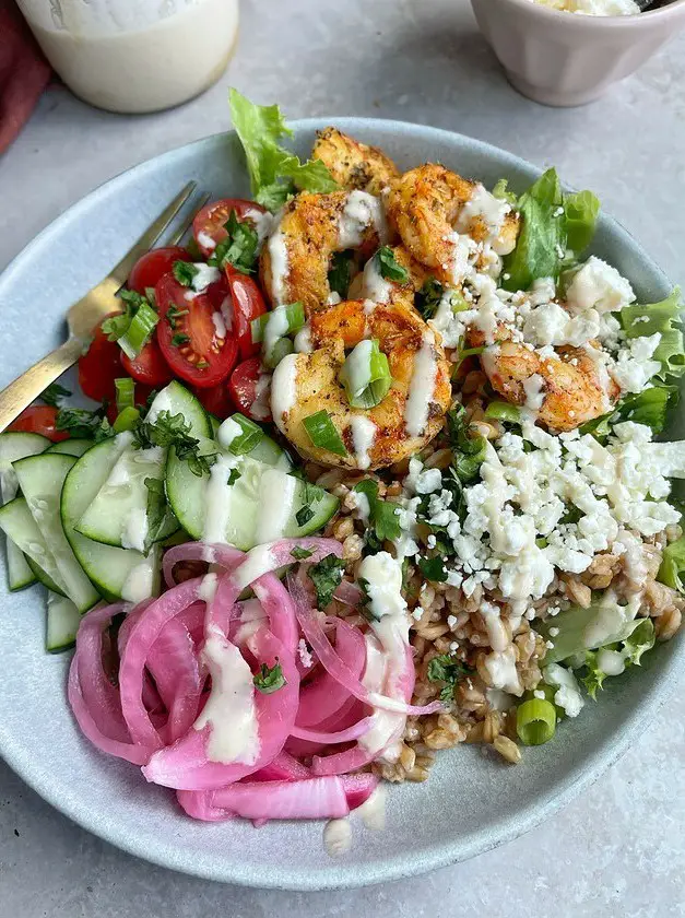 Shrimp Grain Bowl with Lemon Tahini Sauce