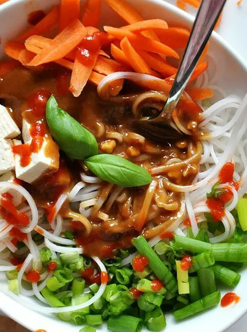 Veggie & Rice Noodle Bowl with Ginger Peanut Dressing