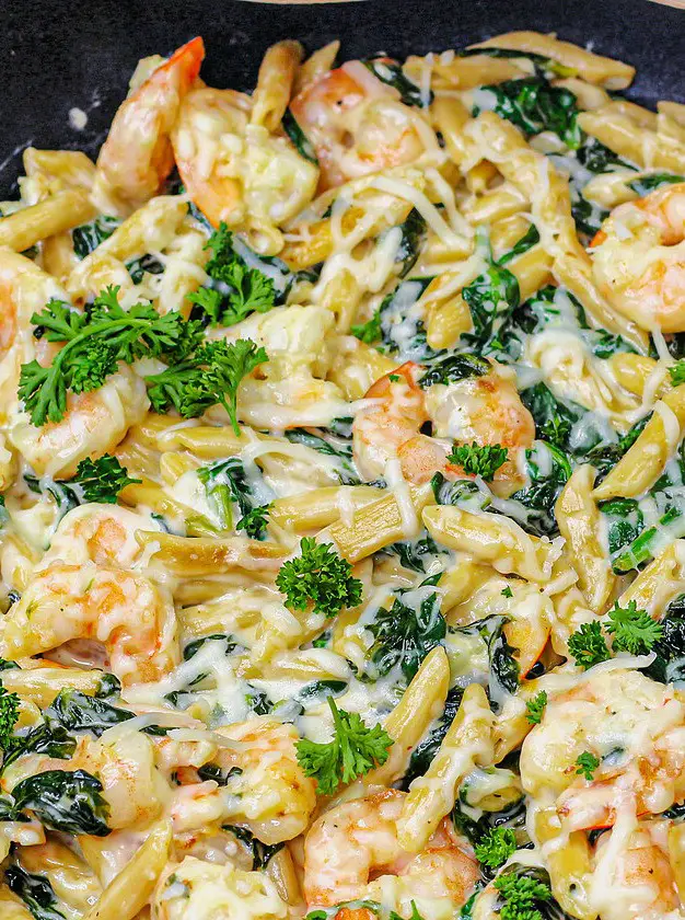 Cheese Shrimp Penne Pasta & Spinach