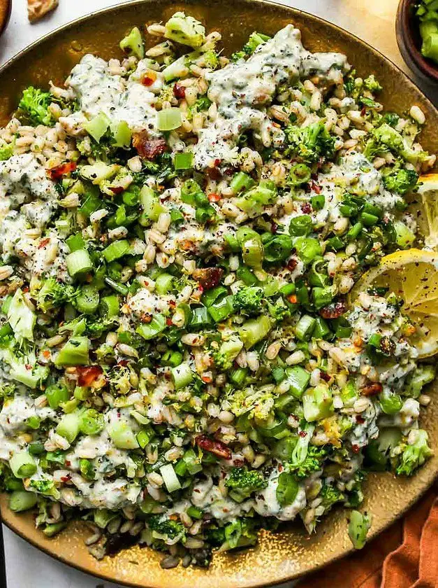 Super Green Grain Salad with Toasted Walnut Dressing