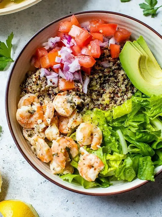 Lemon-Chili Shrimp Avocado Quinoa Bowls