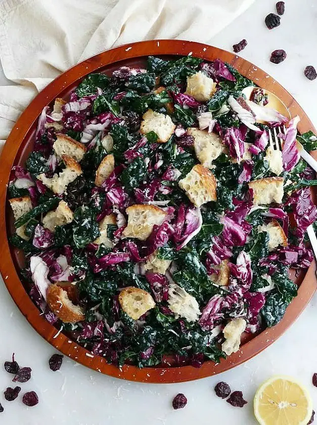 Kale Radicchio Salad with Sourdough Croutons