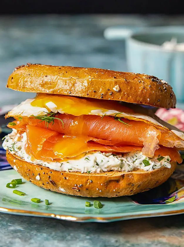 Breakfast Bagel Sandwich with Smoked Salmon