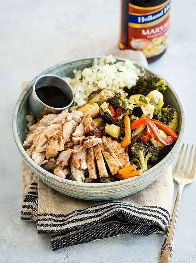 Chicken Bowl with Roasted Vegetables and Cauliflower Rice