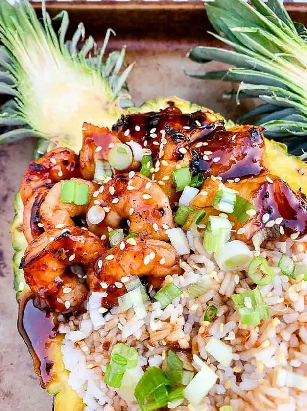 Grilled Teriyaki Shrimp Pineapple Bowl