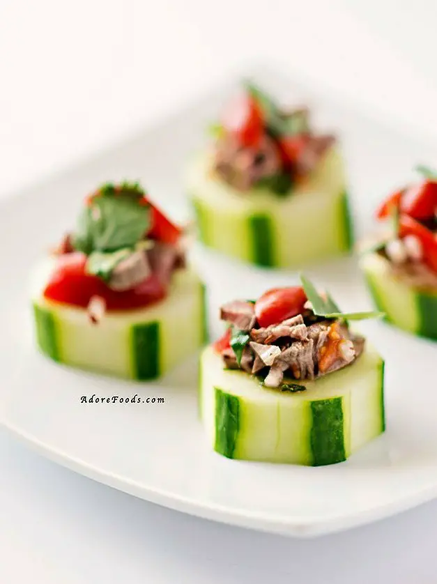 Thai Beef Salad Cucumber Bites